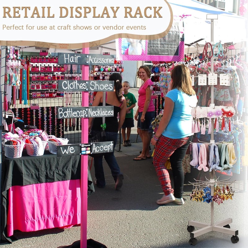 Exttlliy Retail Display Stand Store Display Rack 5 Tier Metal Spinning Display Stand Rack with Wheels Keychain Jewelry Stocking Hat Display Stand with Hooks for Malls, Showroom, Retail Store (Grey) - Image 5